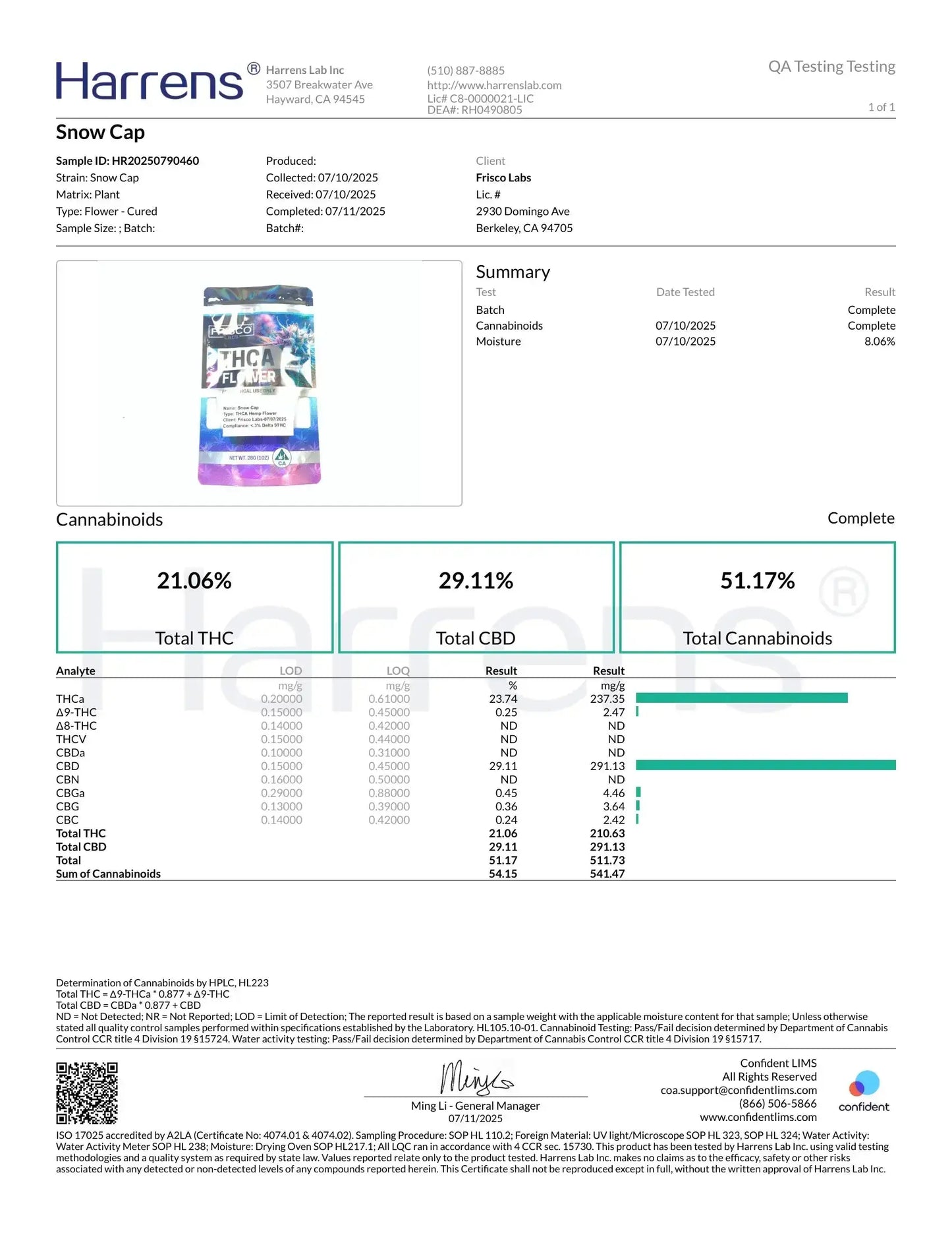 1 oz. Snow Cap THCA Flower Frisco Labs