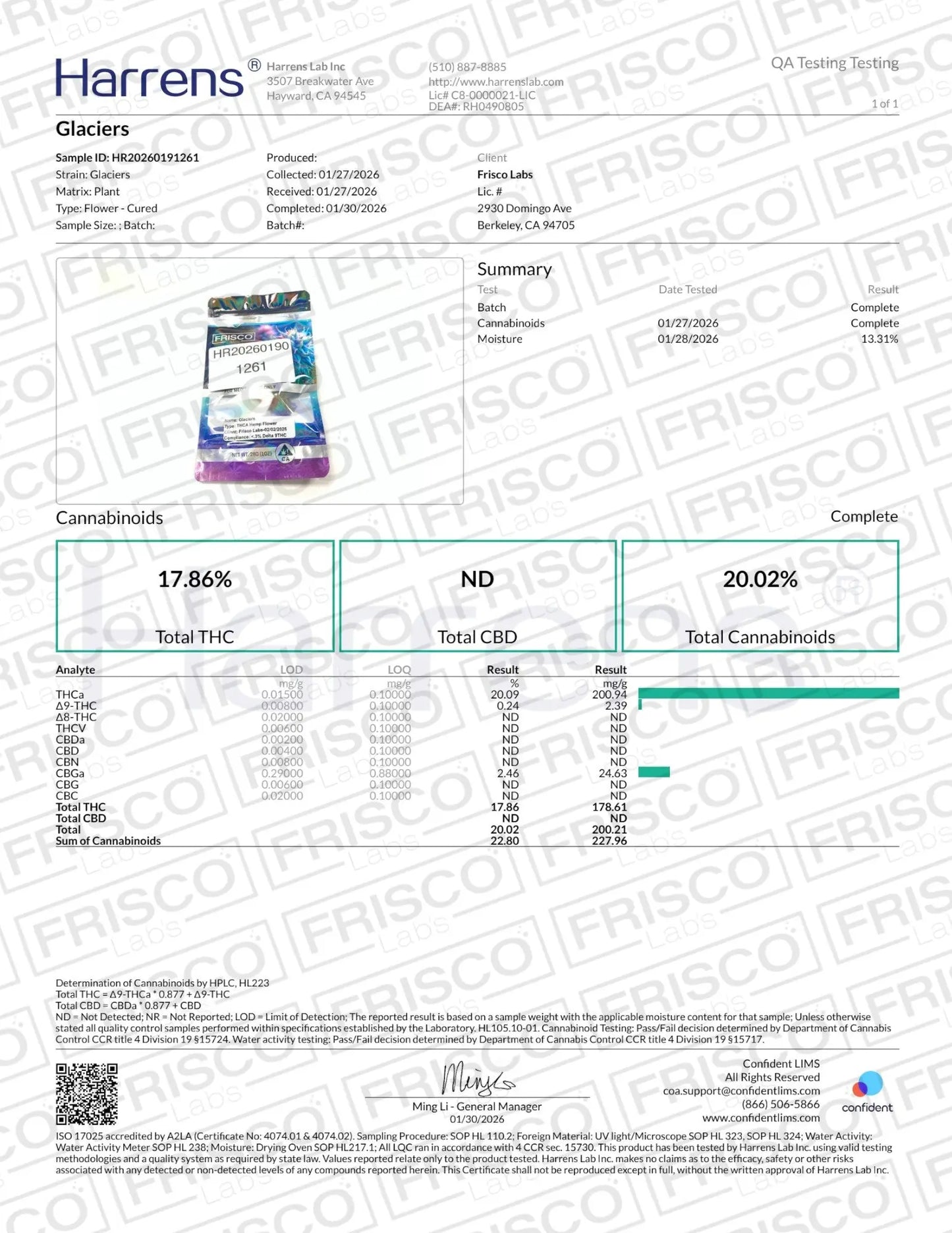 1/4 Pound - Glaciers THCA Strain Frisco Labs