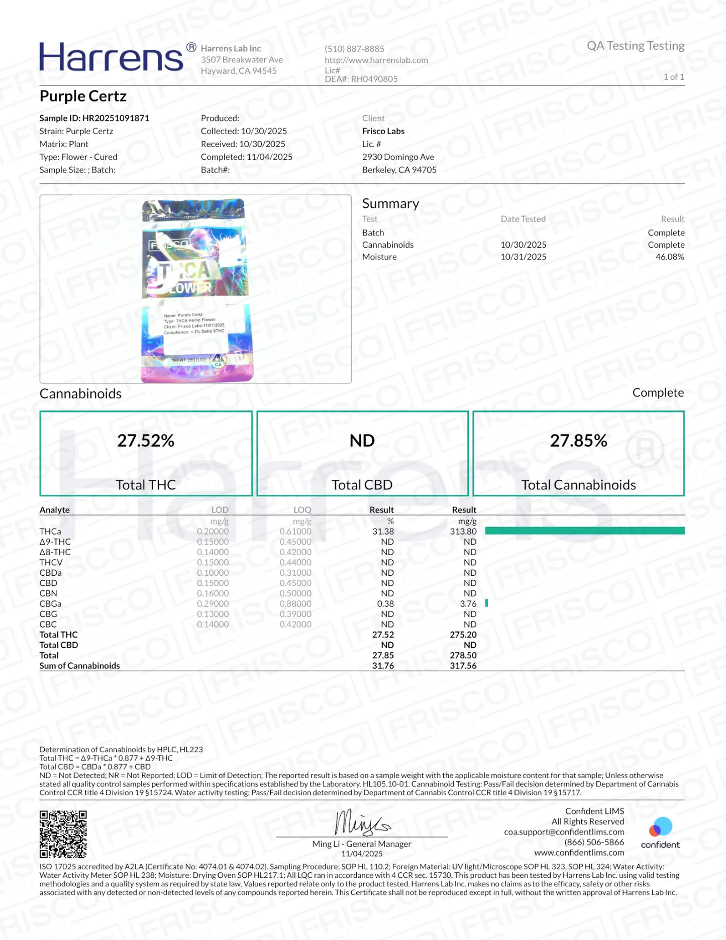 1 Pound - Purple Certz THCA Strain Frisco Labs