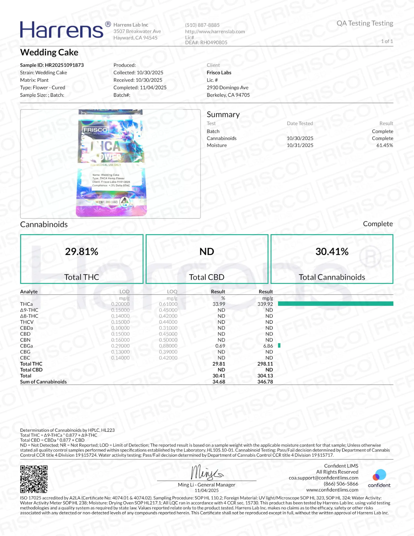 1 Pound - Wedding Cake THCA Strain (Small) Frisco Labs