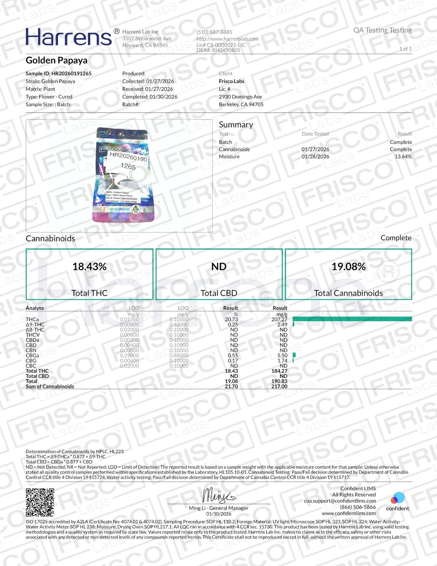 1/4 Pound - Golden Papaya THCA Strain Frisco Labs