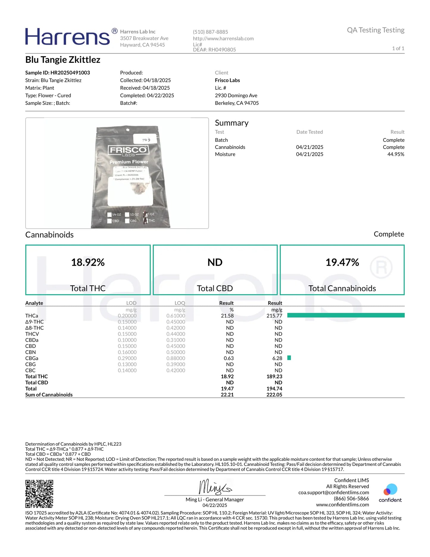 1 Pound - AAA Blue Tangie Zkittlez THCA (Small) Frisco Labs