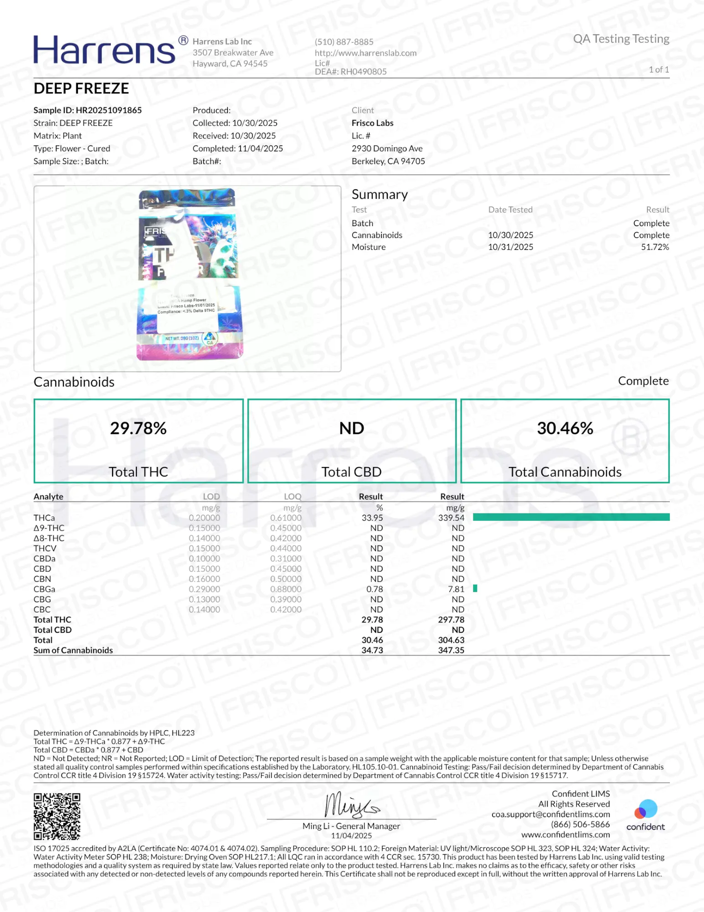 1 Pound - Deep Freeze THCA Strain Frisco Labs