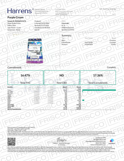 1 Pound - Purple Cream THCA Strain Frisco Labs