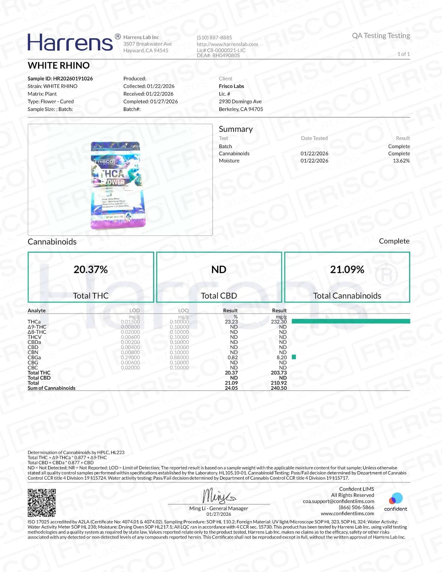 1 Pound - White Rhino THCA Strain (Small-Micro) Frisco Labs