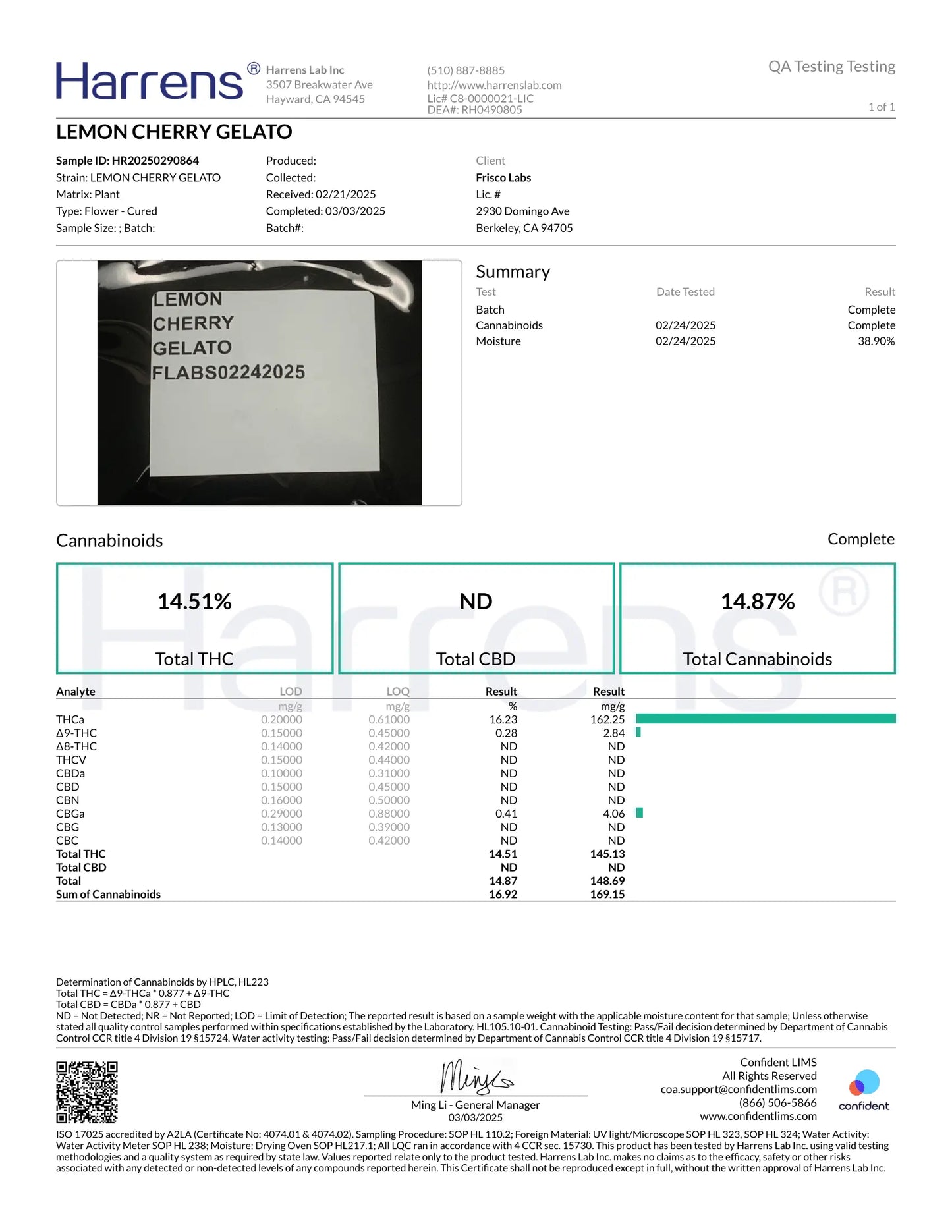 1 oz. AAA Indoor Exotic - Lemon Cherry Gelato X BX1 THCA Frisco Labs