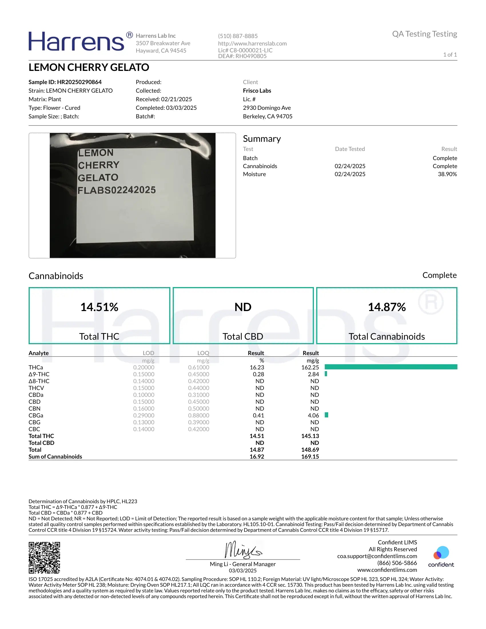1 oz. AAA Indoor Exotic - Lemon Cherry Gelato X BX1 THCA Frisco Labs