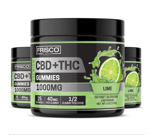 CBD+THC Gummies, Lime - 1000mg | 25 Pcs Gummies Frisco Labs