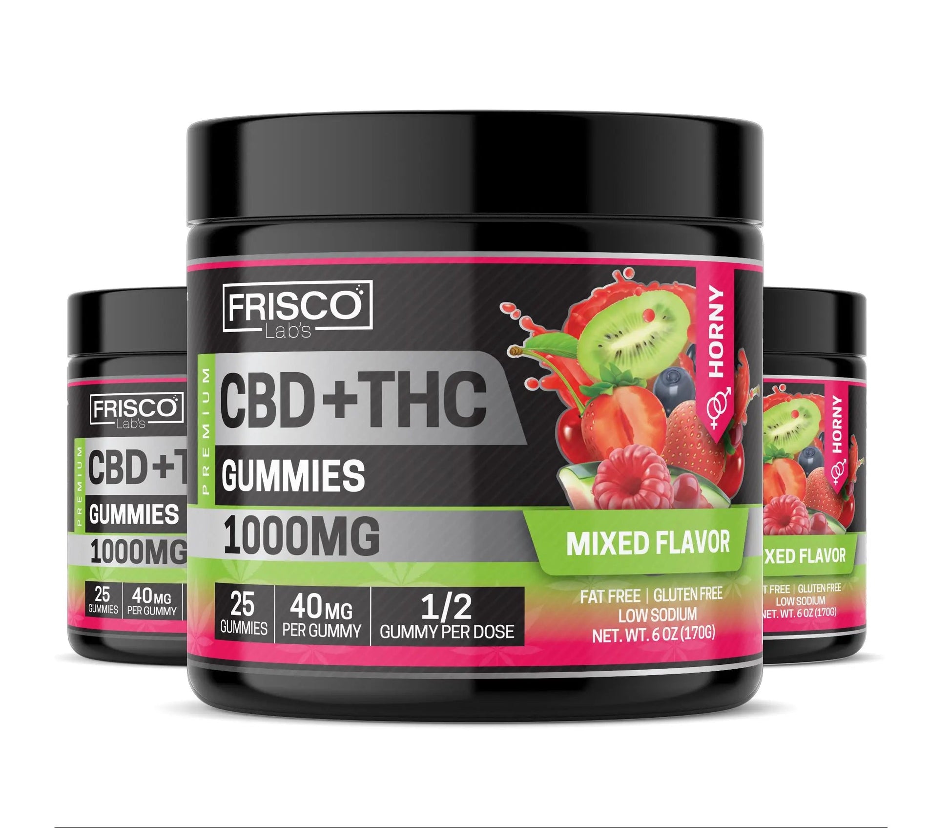 CBD+THC Gummies, Mix Flavor Horny- 1000mg | 25 Pcs Gummies Frisco Labs