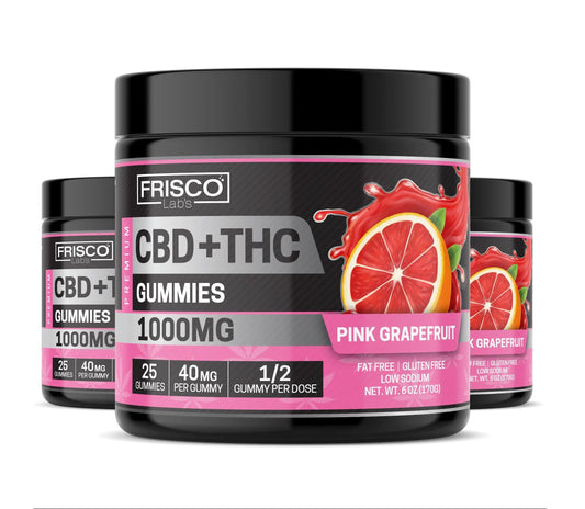 CBD+THC Gummies, Pink Grapefruit - 1000mg | 25 Pcs Gummies Frisco Labs