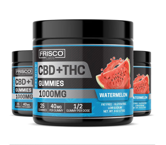 CBD+THC Gummies, Watermelon - 1000mg | 25 Pcs Gummies - Frisco Labs