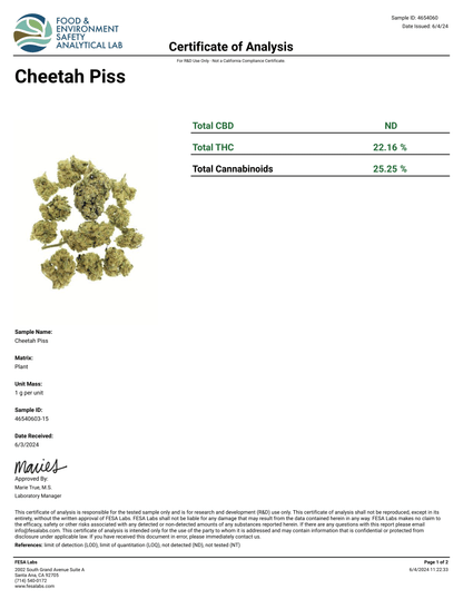 1 Pound - Exotic - Cheetah Piss x SFV THCA Strain - FL Fulfillment Center