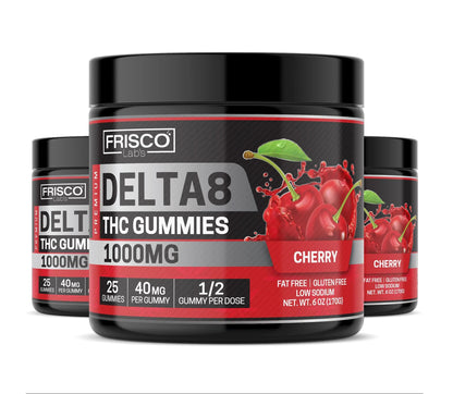 Delta 8 Gummies, Cherry - 1000mg | 25 Pcs Gummies Frisco Labs