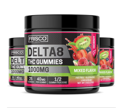 Delta 8 Gummies, Mix Flavor Horny - 1000mg | 25 Pcs Gummies Frisco Labs