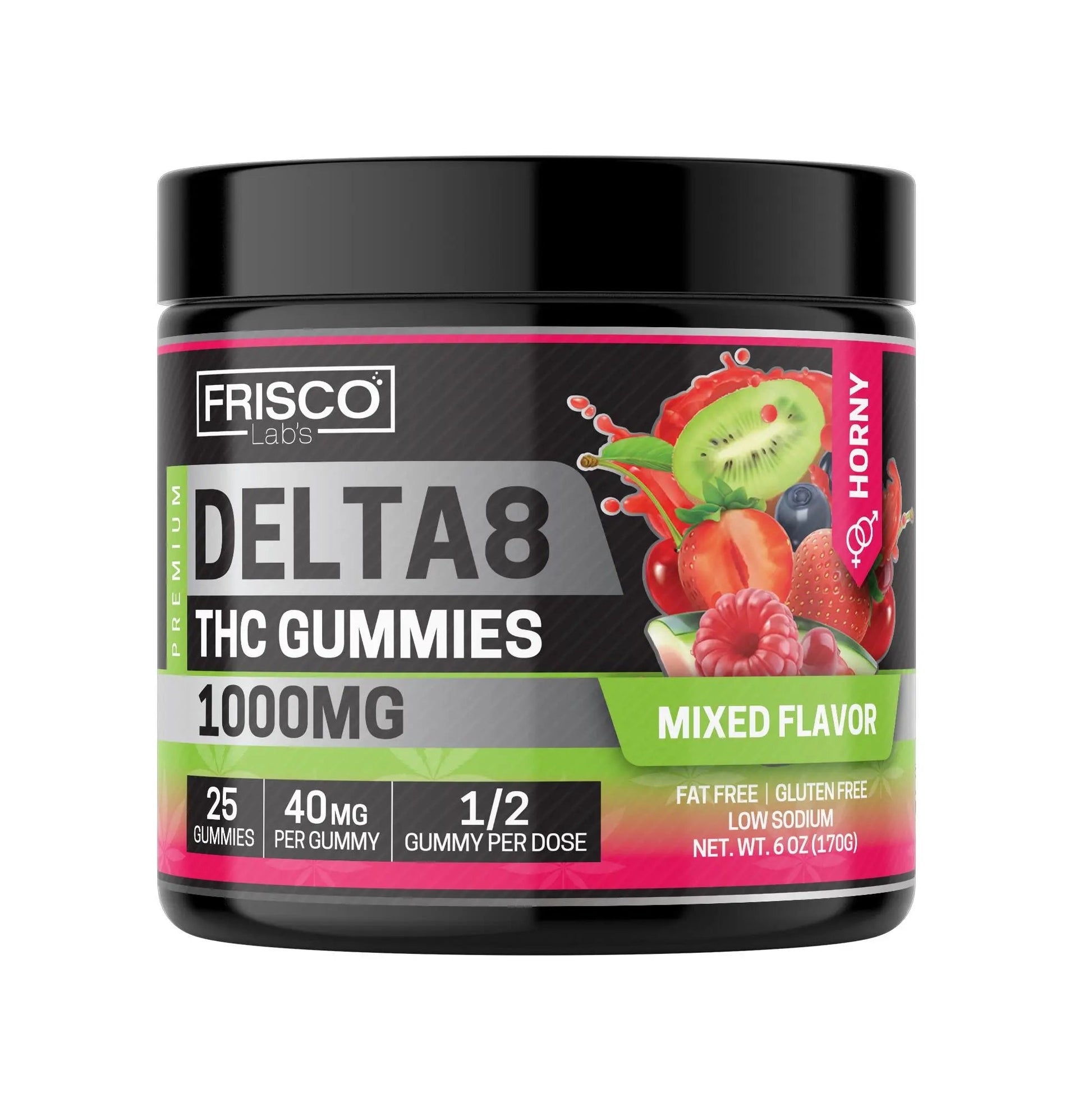 Delta 8 Gummies, Mix Flavor Horny - 1000mg | 25 Pcs Gummies Frisco Labs