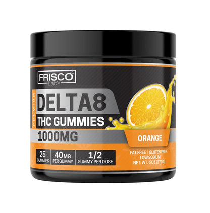 Delta 8 Gummies, Orange - 1000mg | 25 Pcs Gummies Frisco Labs