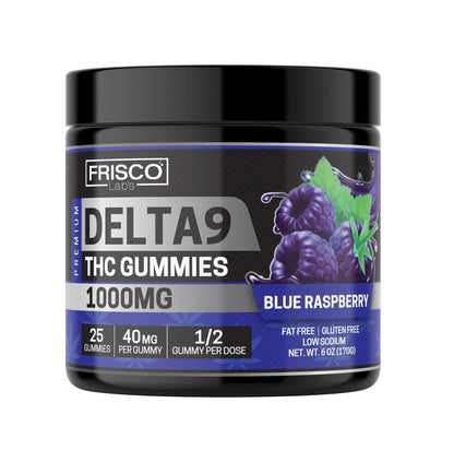 Delta 9 Gummies, Blue Raspberry - 1000mg | 25 Pcs Gummies - Frisco Labs