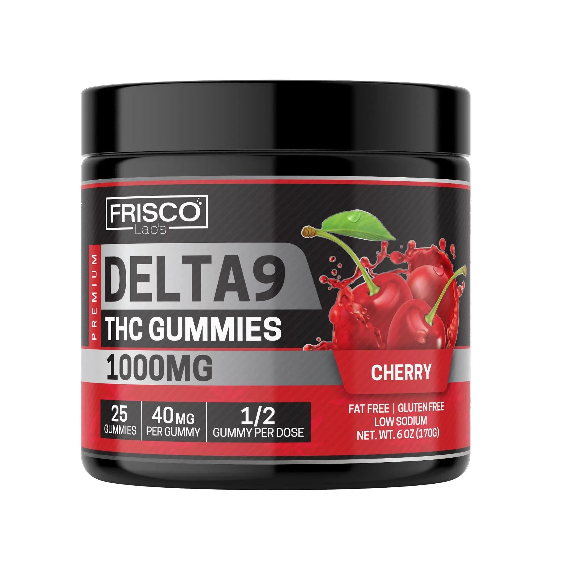 Delta 9 Gummies, Cherry - 1000mg | 25 Pcs Gummies - Frisco Labs