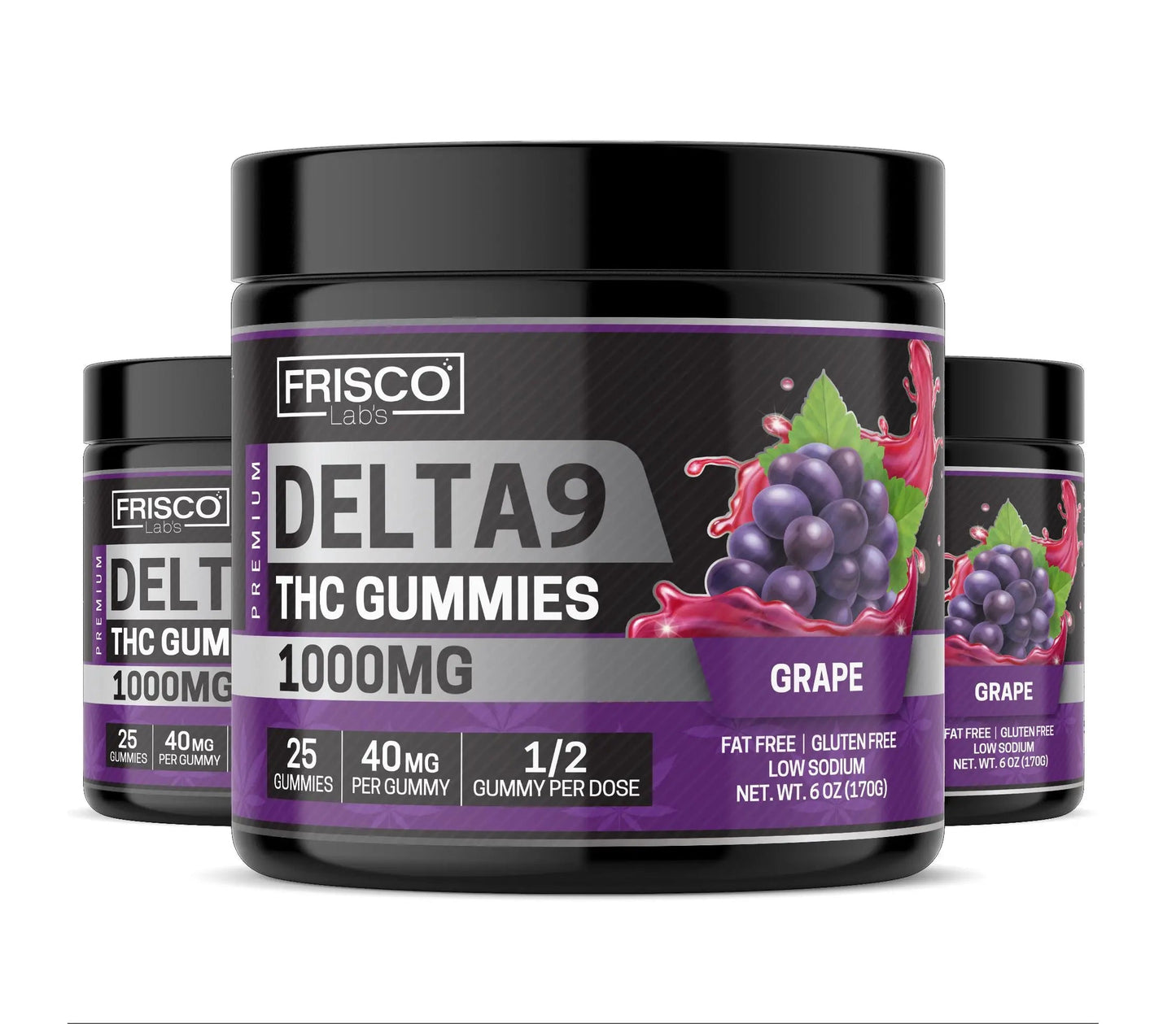 Delta 9 Gummies, Grape - 1000mg | 25 Pcs Gummies - Frisco Labs