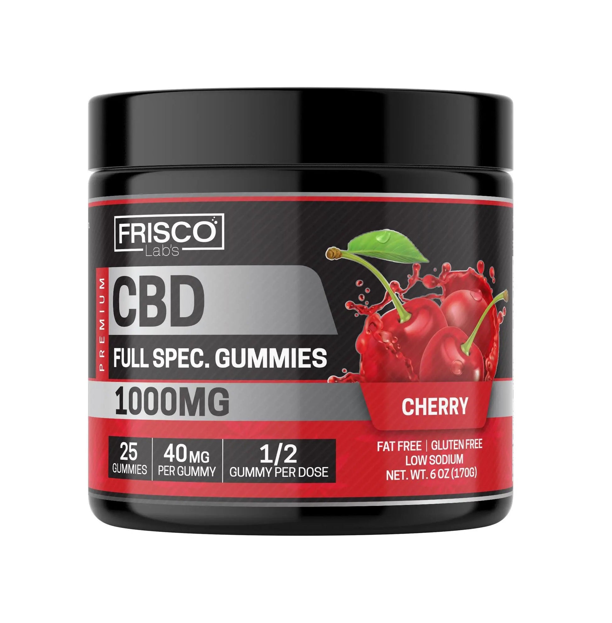 Full Spec. CBD Gummies, Cherry - 1000mg | 25 Pcs Gummies Frisco Labs