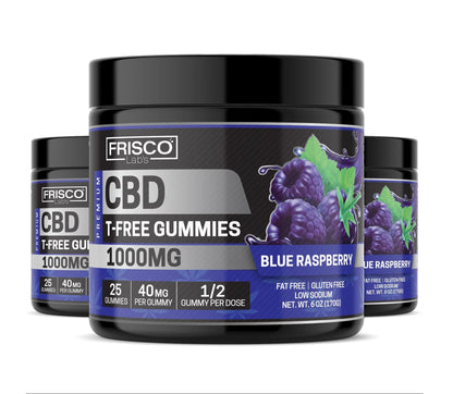 T-Free CBD Gummies, Blue Raspberry - 1000mg | 25 Pcs Gummies Frisco Labs