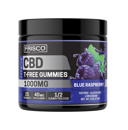 T-Free CBD Gummies, Blue Raspberry - 1000mg | 25 Pcs Gummies Frisco Labs