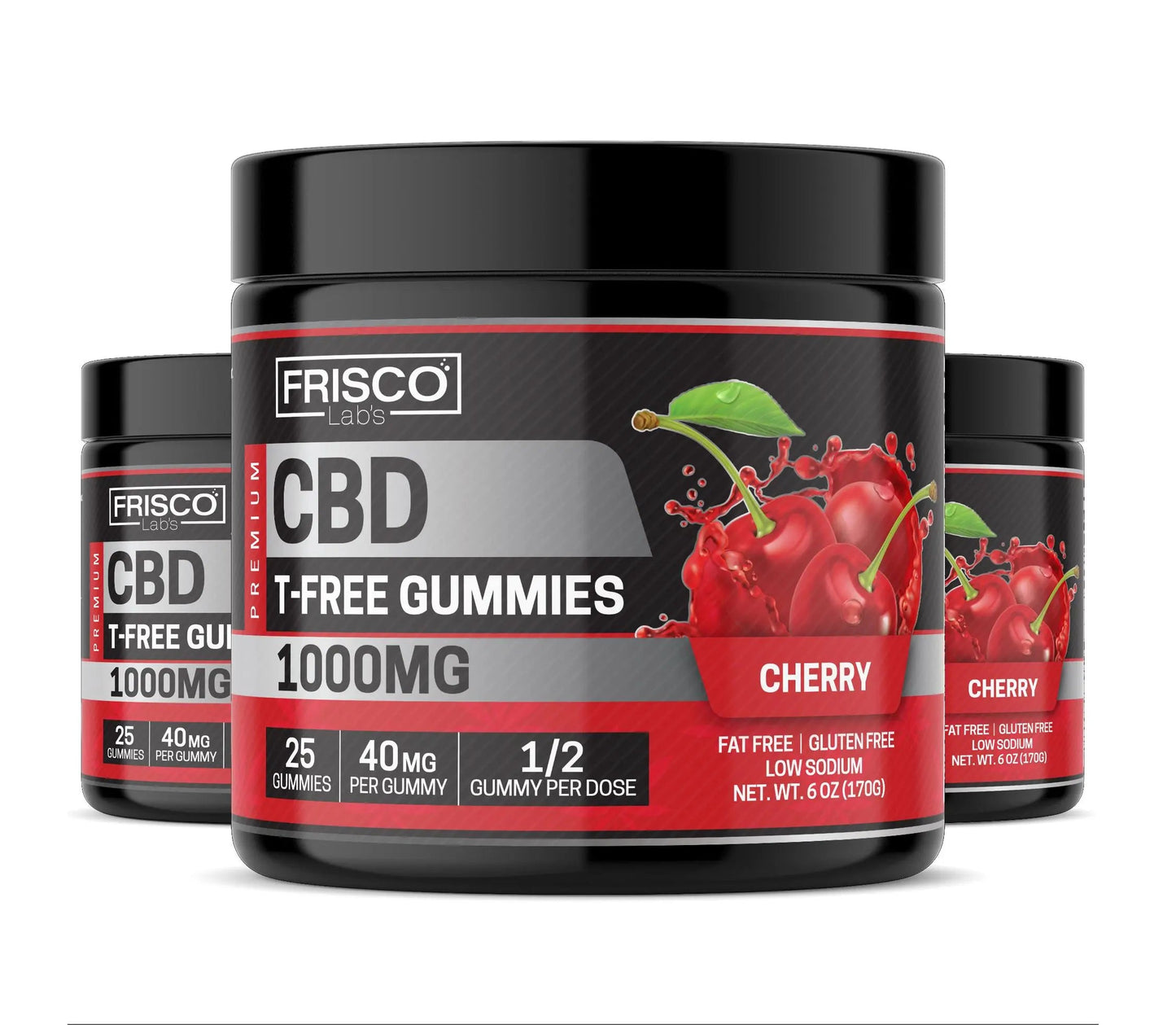 T-Free CBD Gummies, Cherry - 1000mg | 25 Pcs Gummies Frisco Labs