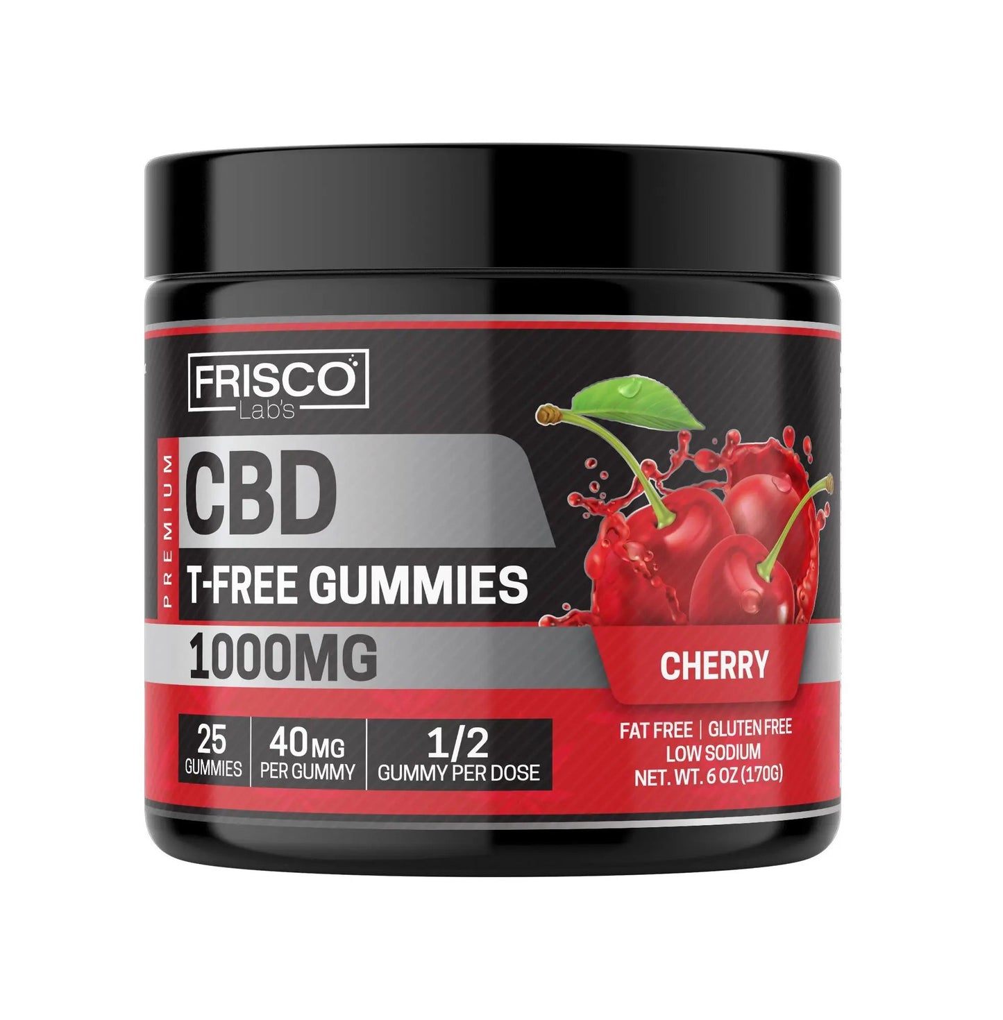 T-Free CBD Gummies, Cherry - 1000mg | 25 Pcs Gummies Frisco Labs