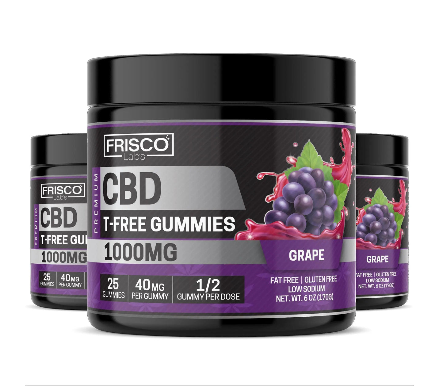 T-Free CBD Gummies, Grape - 1000mg | 25 Pcs Gummies Frisco Labs