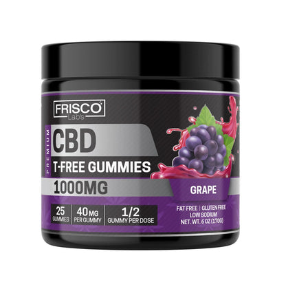 T-Free CBD Gummies, Grape - 1000mg | 25 Pcs Gummies Frisco Labs