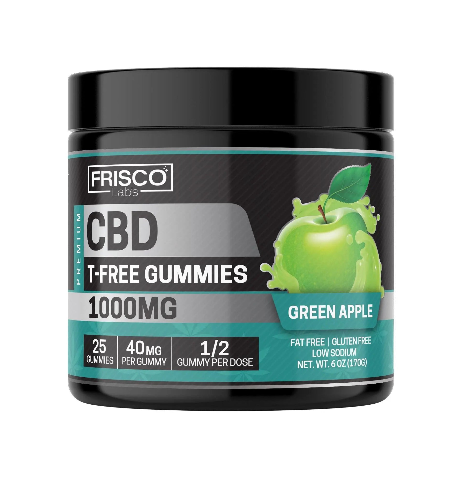 T-Free CBD Gummies, Green Apple - 1000mg | 25 Pcs Gummies Frisco Labs