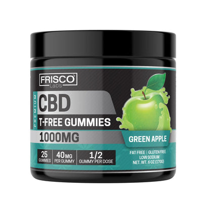 T-Free CBD Gummies, Green Apple - 1000mg | 25 Pcs Gummies Frisco Labs