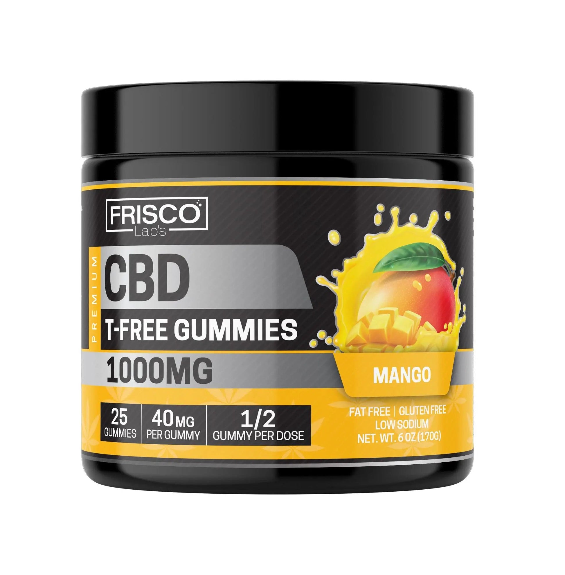 T-Free CBD Gummies, Mango - 1000mg | 25 Pcs Gummies Frisco Labs