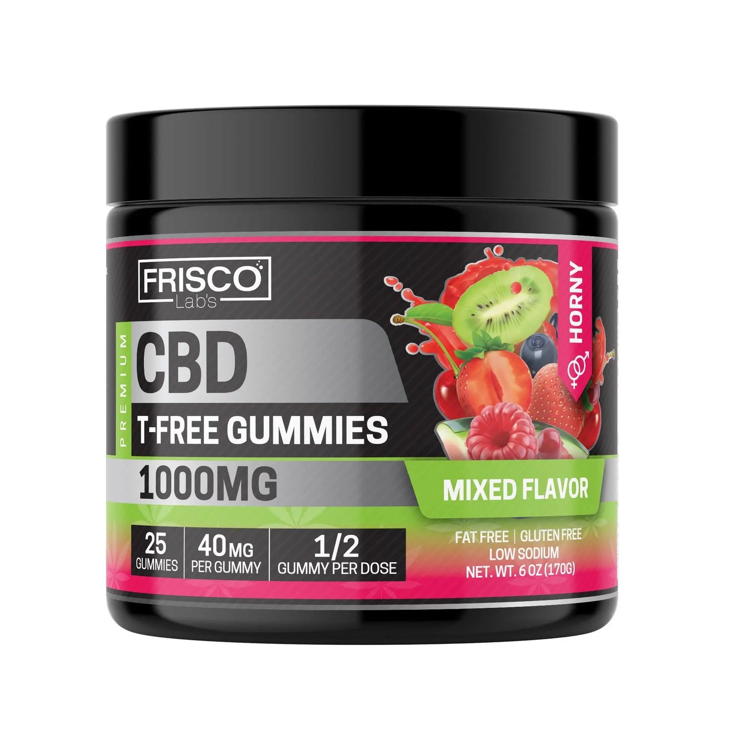 T-Free CBD Gummies, Mix Flavor Horny - 1000mg | 25 Pcs Gummies Frisco Labs