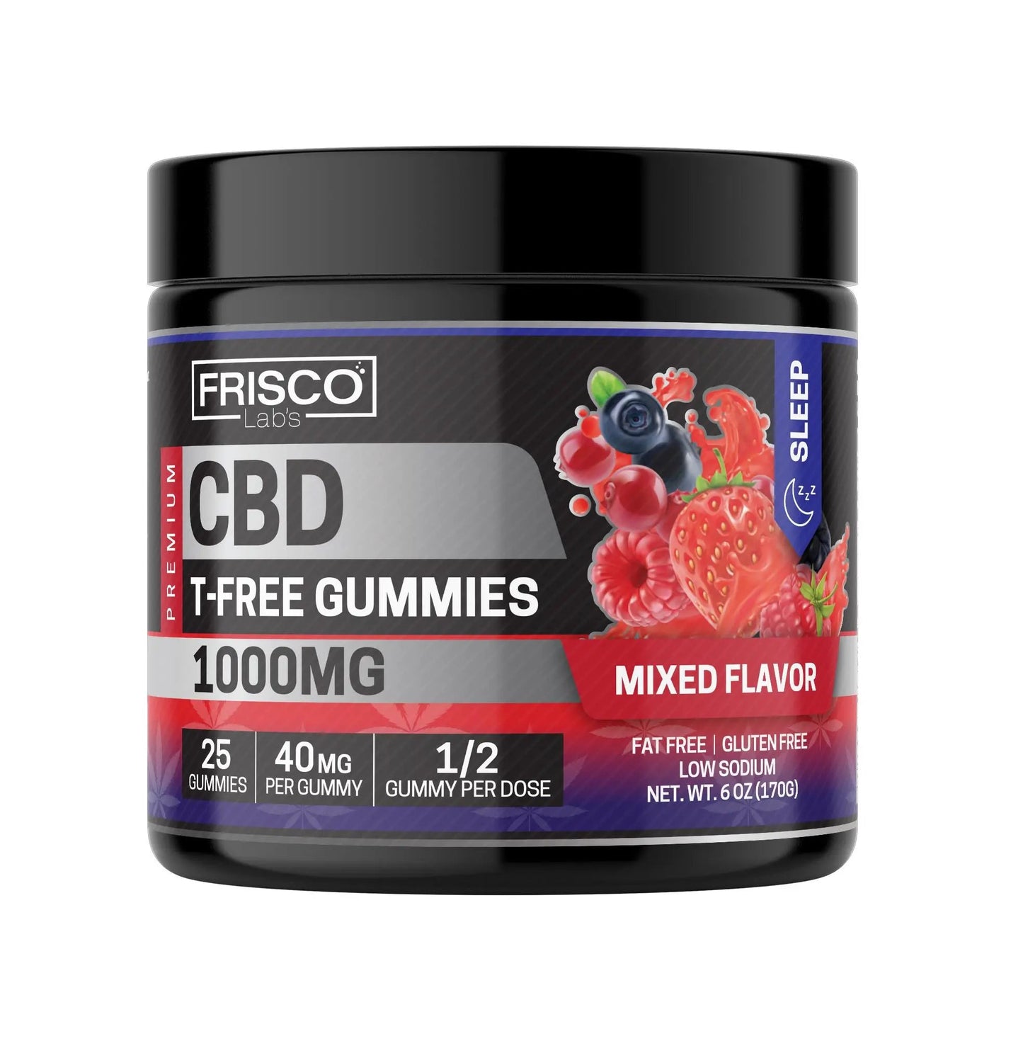 T-Free CBD Gummies, Mix Flavor Sleep - 1000mg | 25 Pcs Gummies Frisco Labs