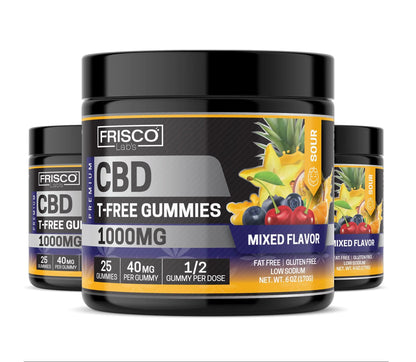 T-Free CBD Gummies, Mix Flavor Sour - 1000mg | 25 Pcs Gummies Frisco Labs