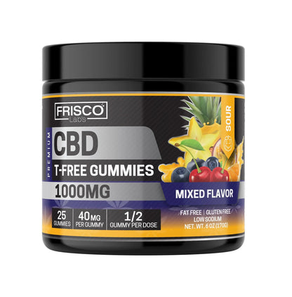 T-Free CBD Gummies, Mix Flavor Sour - 1000mg | 25 Pcs Gummies Frisco Labs