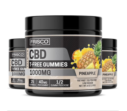 T-Free CBD Gummies, Pineapple - 1000mg | 25 Pcs Gummies Frisco Labs