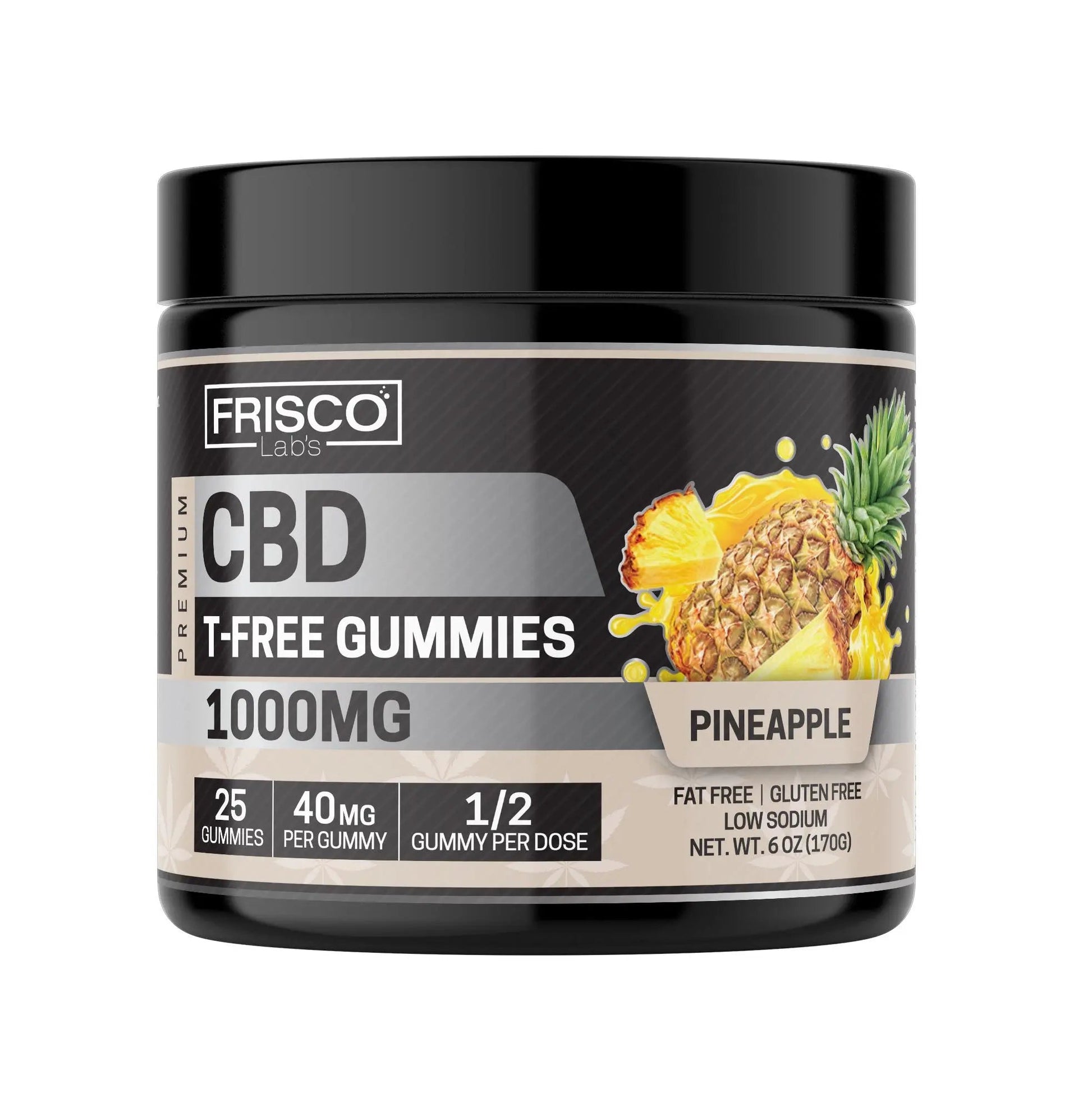 T-Free CBD Gummies, Pineapple - 1000mg | 25 Pcs Gummies Frisco Labs