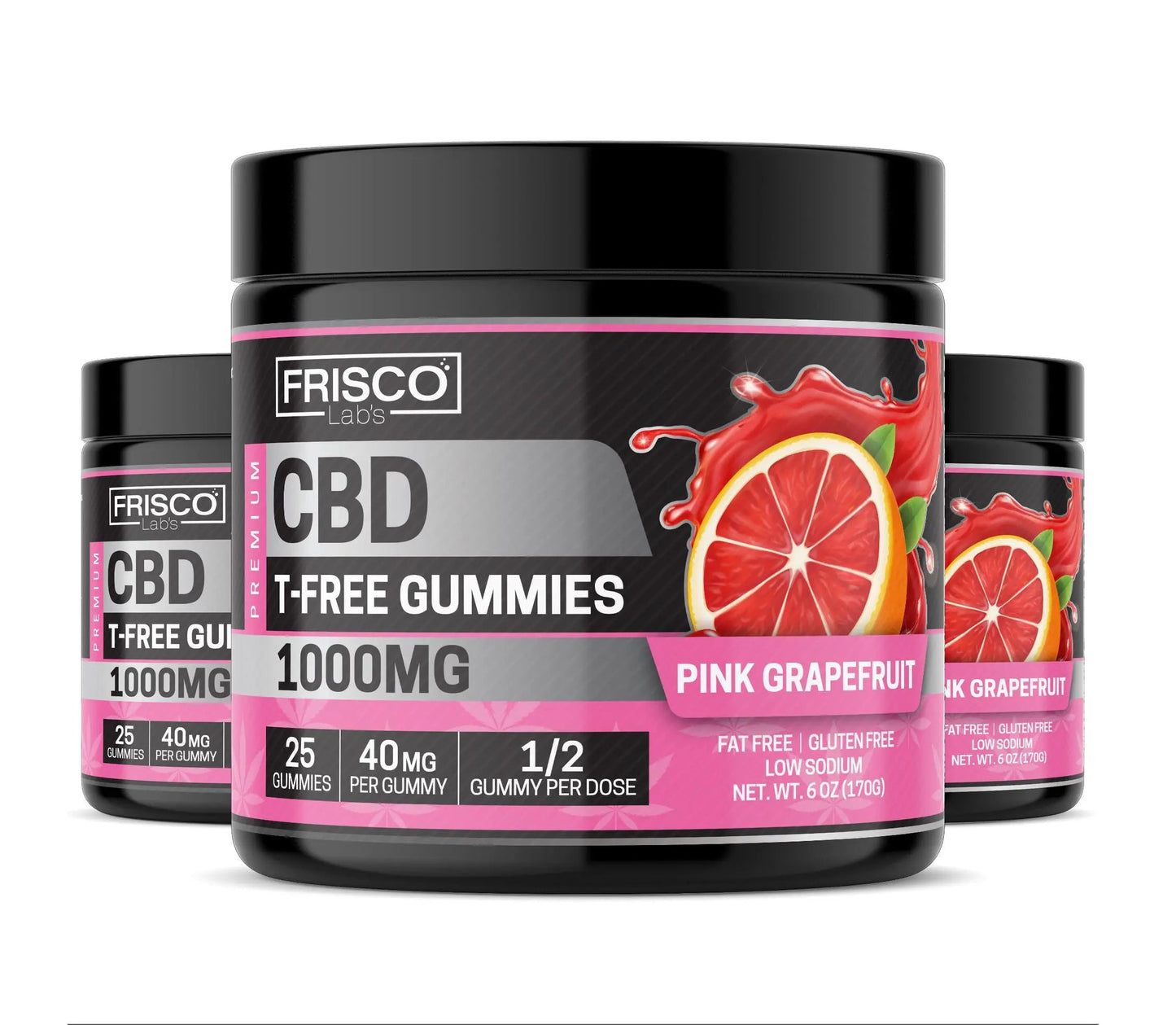 T-Free CBD Gummies, Pink Grapefruit - 1000mg | 25 Pcs Gummies Frisco Labs