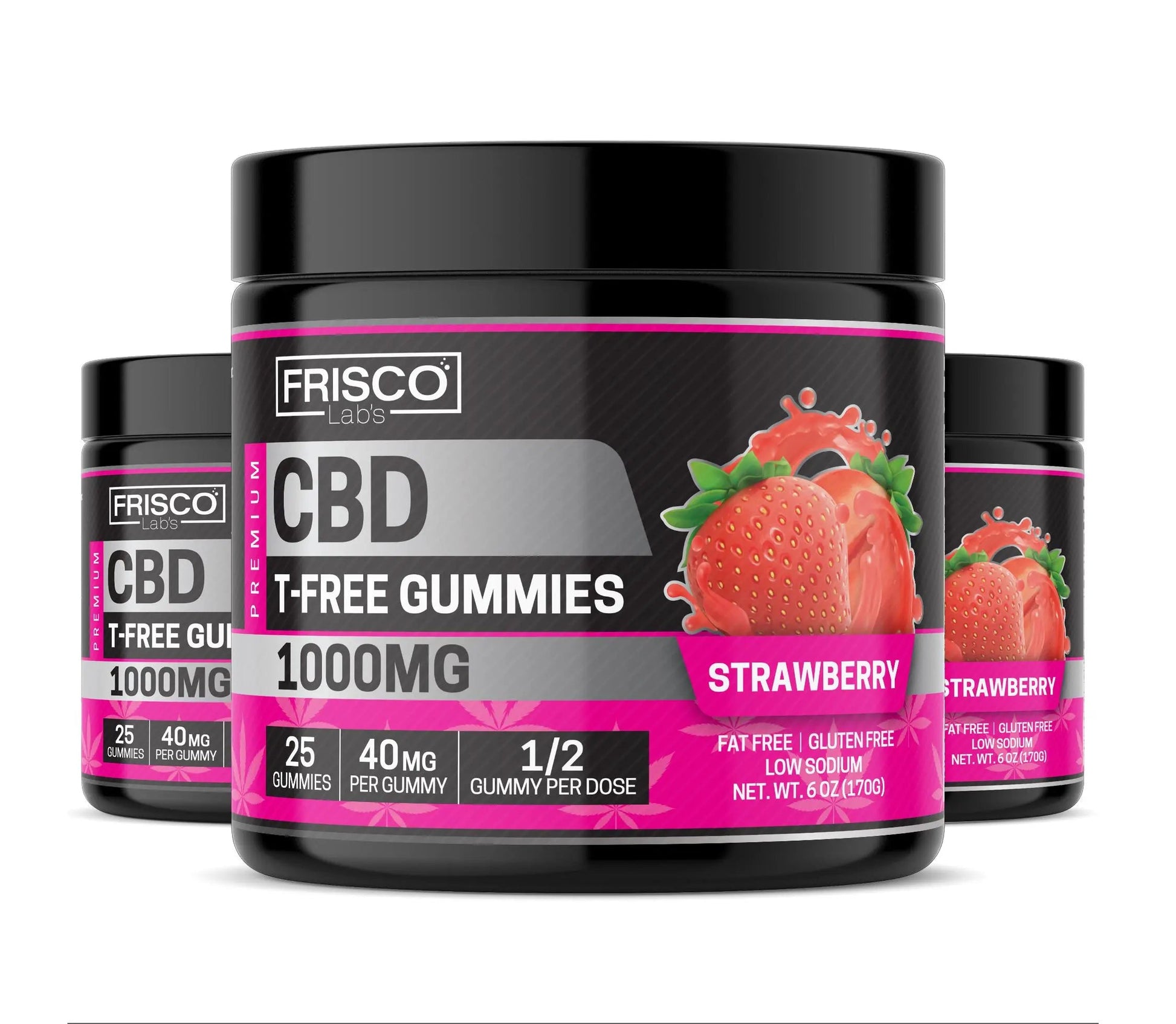 T-Free CBD Gummies, Strawberry - 1000mg | 25 Pcs Gummies Frisco Labs