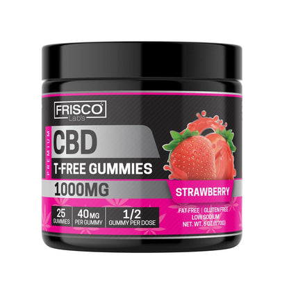 T-Free CBD Gummies, Strawberry - 1000mg | 25 Pcs Gummies Frisco Labs