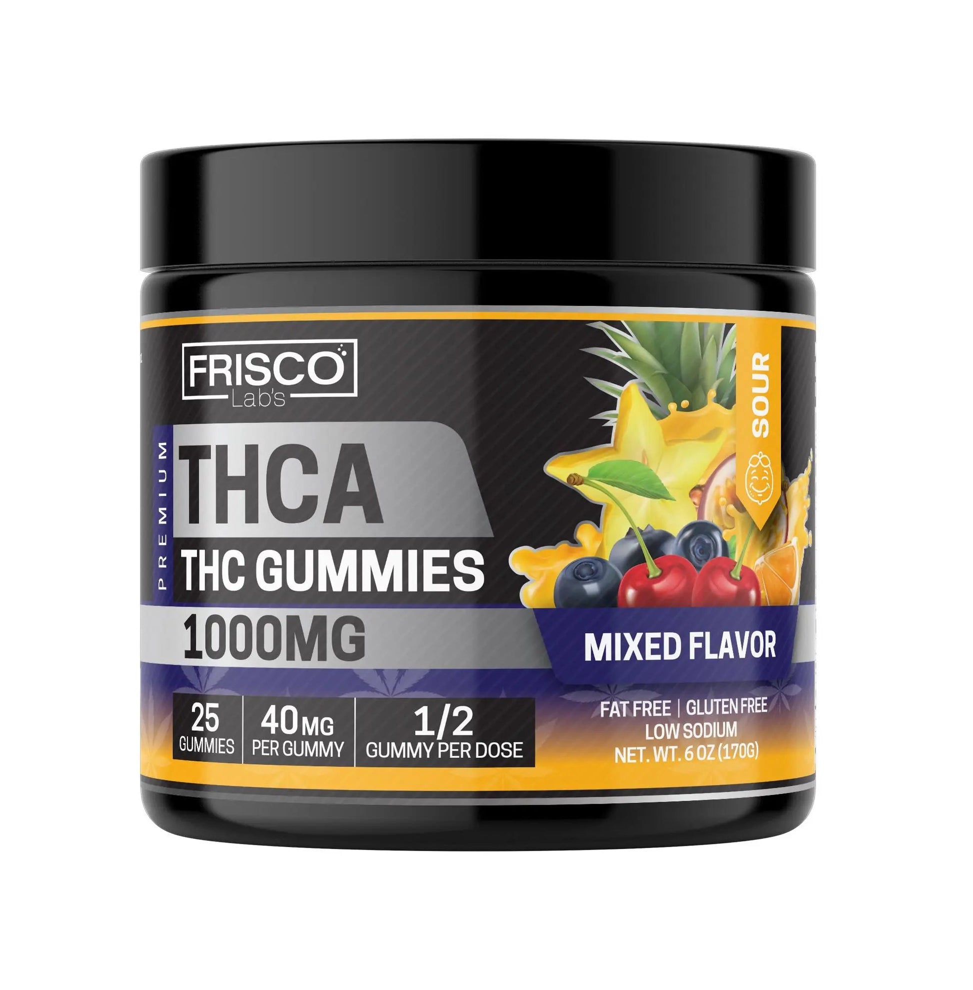 THCA Gummies, Mix Flavor Sour- 1000mg | 25 Pcs Gummies Frisco Labs